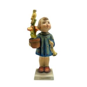 Hummel Goebel #17/0 "Congratulations" Girl Carrying Flower Pot & Horn Germany